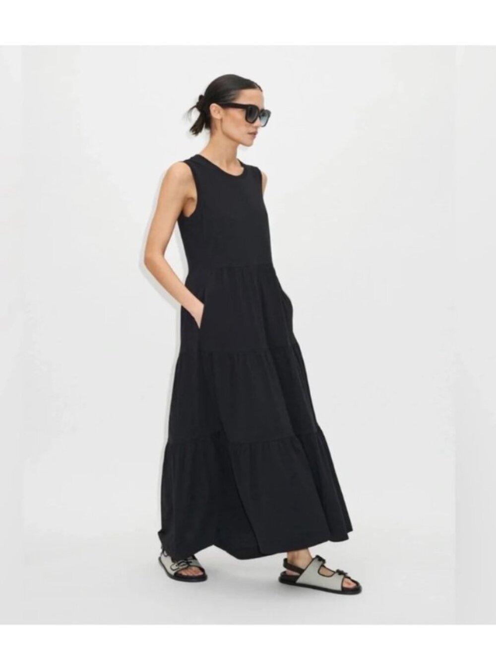 Me + Em Sleeveless Tiered Slub Dress